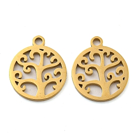Ion Plating(IP) 316 Surgical Stainless Steel Charms, Laser Cut, Flat Round with Tree of Life Charm