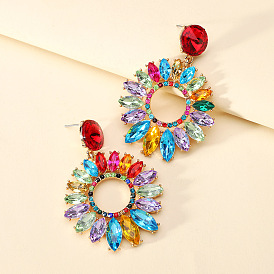 Sparkling Crystal Flower Earrings with Bold Design and Vibrant Colors