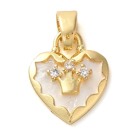 Brass Micro Pave Cubic Zirconia Pendants, with Enamel, Heart with crown