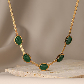 Vintage Granny Green Blade Necklace - Titanium Steel Collarbone Chain for Women