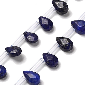 Natural Lapis Lazuli Beads Strands, Faceted, Teardrop, Top Drilled