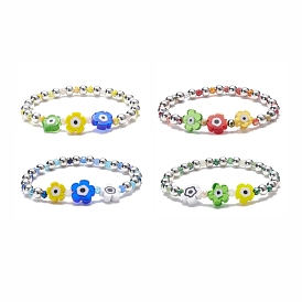 Женский стрейч-браслет с цветком и дурным глазом из стекла и железа