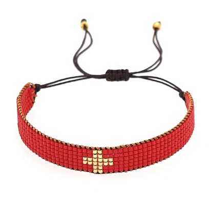 Minimalist Ethnic Style Handmade Miyuki Beaded Cross Bracelet for Couples