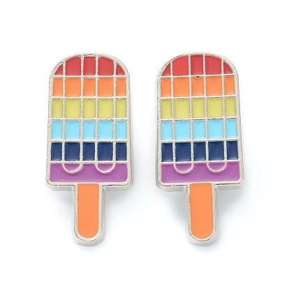 Alloy Enamel Brooches, Enamel Pin, with Butterfly Clutches, Rainbow Ice Sucker, Platinum