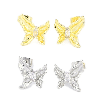 Фурнитура для серег-гвоздиков из латуни с паве из прозрачного кубического циркония, без кадмия, без никеля и без свинца, бабочка