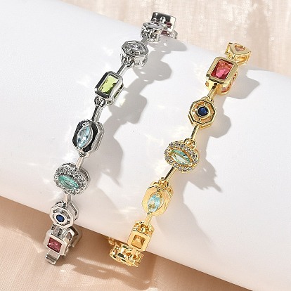 Браслеты-цепочки из латуни с микропаве из разноцветных кубических цирконий, разнообразные, стойки покрытие, долговечный, без кадмия и без свинца