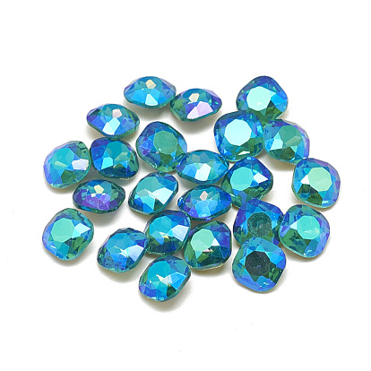 DIY Pointed Back K9 Glass Rhinestone Cabochons, Random Color Back Plated, Faceted, Square