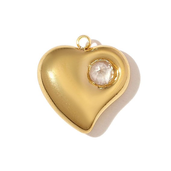 304 подвески из нержавеющей стали с прозрачным кубическим цирконием, сердце прелести, ионное покрытие (ip), реальный 18 k позолоченный