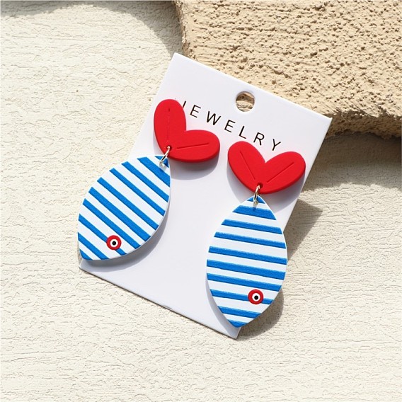 Летние пляжные полосатые акриловые серьги-гвоздики, рыба