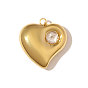 304 подвески из нержавеющей стали с прозрачным кубическим цирконием, сердце прелести, ионное покрытие (ip), реальный 18 k позолоченный