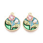 Подвески из эмали, АБС-пластика и искусственного жемчуга с гальваническим покрытием., плоский круглый с цветными чарами, без кадмия, без никеля и без свинца, золотые