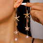 Alloy Enamel & Plastic Pearl Hoop Dangle Earrings, Starfish, Golden