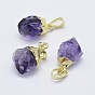 Natural Amethyst Pendants, with Brass Findings