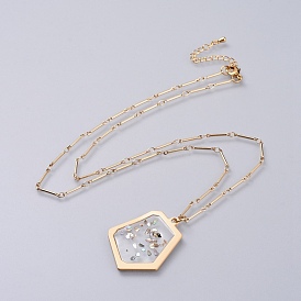 Epoxy Resin Pendant Necklaces, with Shell, Brass Bar Link Chains and Lobster Claw Clasps