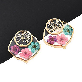 304 подвески из нержавеющей стали с эпоксидной смолой, лепесток с сухоцветом, ионное покрытие (ip), реальный 18 k позолоченный