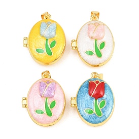 Подвески латуни медальон, с эмалью, без кадмия и без свинца, реальный 18 k позолоченный, стойки покрытие, долговечный, цветок с овальными подвесками