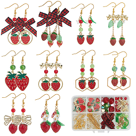 Наборы сережек в форме клубники, включают подвески из сплава эмали, ручной работы ухабистым Шарики Lampwork, аксессуары для костюмов из полиэстера ручной работы, разнообразные