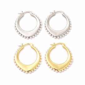 Oval Rack Plating Brass Hoop Earrings for Women, with Plastic Imitation Pearl, Long-Lasting Plated, Lead Free & Cadmium Free
