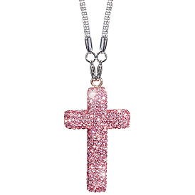 Подвеска в виде креста из полимерной глины со стразами, цепочка из сплава., платина