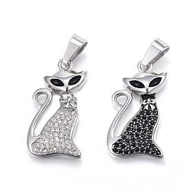 316 Surgical Stainless Steel Pendants, with Rhinestone, Fox