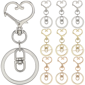 18 шт. 3 стильные застежки для брелков из сплава, Сердце и звезда