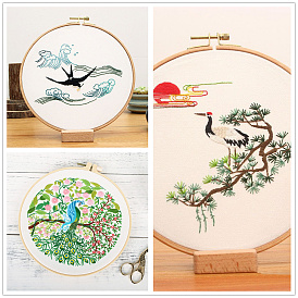DIY Bird Pattern Embroidery Painting Kits, Including Printed Cotton Fabric, Embroidery Thread & Needles, Round Embroidery Hoop
