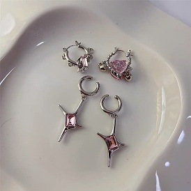 Irregular Pink Heart Earrings - Metal Design, Clip-on, High-end Ear Bone Clamp.