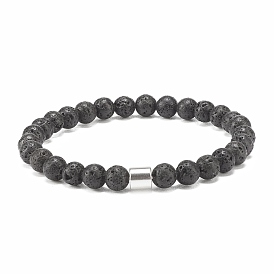 Synthetic Hematite & Natural Lava Rock Stretch Bracelet, Essential Oil Gemstone Jewelry for Women