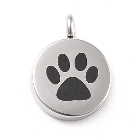 304 Stainless Steel Urn Pendants, Flat Round with Paw Print Pattern