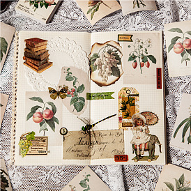 40 Sheets Retro Paper Floral Sticker Sets, Decorative Sticker Material for Vintage Collage Decoration