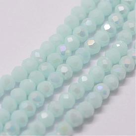 Perles en verre electroplate, jade d'imitation, rondelle, facette