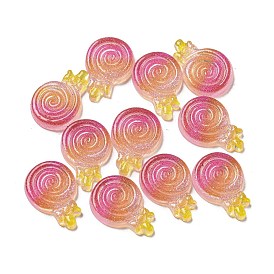 Luminous Transparent Resin Decoden Cabochons, Glow in the Dark Lollipop with Glitter Powder