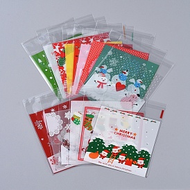 Christmas Cookie Bags, OPP Cellophane Bags, Self Adhesive Candy Bags, for Party Gift Supplies