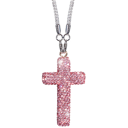 Подвеска в виде креста из полимерной глины со стразами, цепочка из сплава., платина