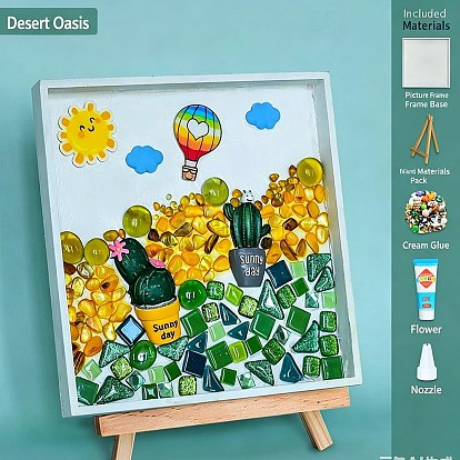 Kit para hacer bandejas de mosaico caseras, con la bandeja, caballete de madera, espátula de plástico, Cabujones de piedras preciosas y resina, pegamento de crema