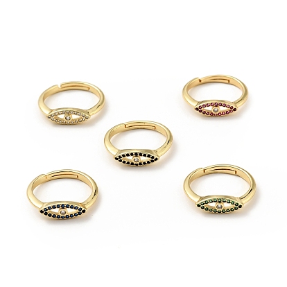 Cubic Zirconia Horse Eye Adjustable Ring, Real 18K Gold Plated Brass Jewelry for Women, Cadmium Free & Lead Free