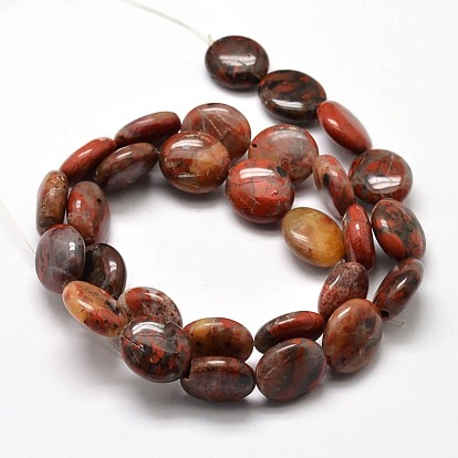 Flat Round Natural Brecciated Jasper Beads Strands, 14x12x5mm, Hole: 1mm, about 29pcs/strand, 15.74 inch