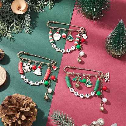 Броши-подвески из сплава эмали, акрила и полимерной глины на рождественскую тематику, железа килт контакты