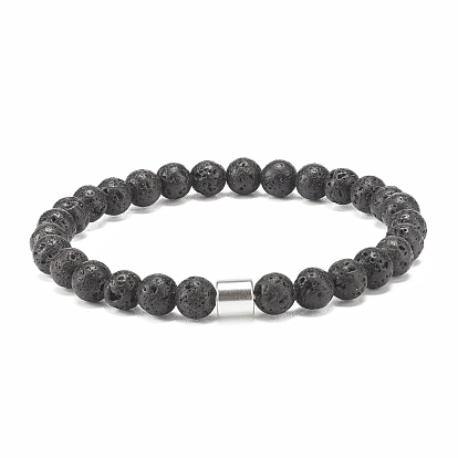 Synthetic Hematite & Natural Lava Rock Stretch Bracelet, Essential Oil Gemstone Jewelry for Women