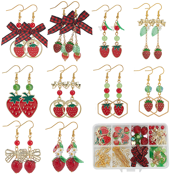 Наборы сережек в форме клубники, включают подвески из сплава эмали, ручной работы ухабистым Шарики Lampwork, аксессуары для костюмов из полиэстера ручной работы, разнообразные