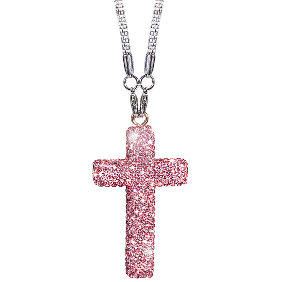 Подвеска в виде креста из полимерной глины со стразами, цепочка из сплава., платина
