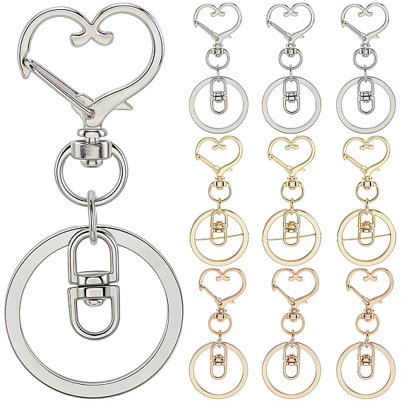 18 шт. 3 стильные застежки для брелков из сплава, Сердце и звезда
