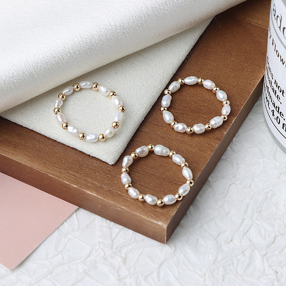 Натуральный пресноводный жемчуг рисовые бусины растягивающиеся кольца