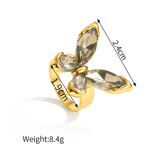 Регулируемые кольца для пальцев из нержавеющей стали и кубического циркония для женщин, бабочка, золотые