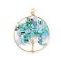 Electroplate Glass Pendants, with Real 18K Gold Plated Tone Eco-Friendly Copper Wire, Ring with Tree