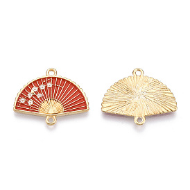 Alloy Enamel Connector Charms, Fan Links with Flower, Light Gold, Cadmium Free & Lead Free