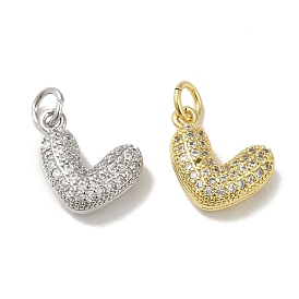 Rack Plating Brass Micro Pave Cubic Zirconia Pendants, Cadmium Free & Lead Free, Long-Lasting Plated, Heart, with Jump Ring