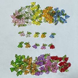 100 pcs 10 couleurs pendentifs acryliques transparents, avec perles de verre et boucles en laiton, fleur