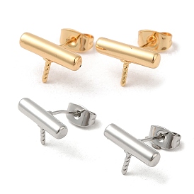 Column Brass Stud Earring Findings, with 925 Sterling Silver Pins, for Half Drilled Beads