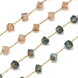 Ручная работа 304 цепочки из кубических звеньев из стеклянных бусин из нержавеющей стали, граненые, долговечный, пайки, с катушкой, ионное покрытие (ip), реальный 18 k позолоченный